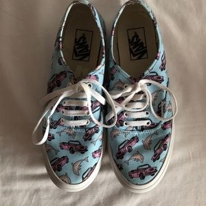 Vans blue shoes, dolphin, cars design sz W8.5,M 7
